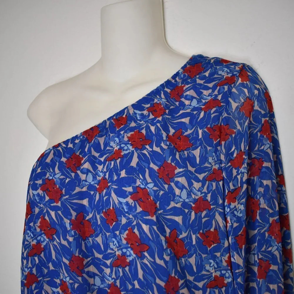 Lucky Brand Floral Chiffon Blouse Sz S Smocked Waist Sheer Boho Beachy - Picture 6 of 13